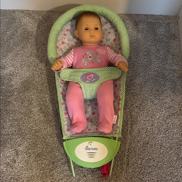 GUC American Girl Bitty Baby Green Gingham/Floral Doll Bouncer! - Picture 7 of 8